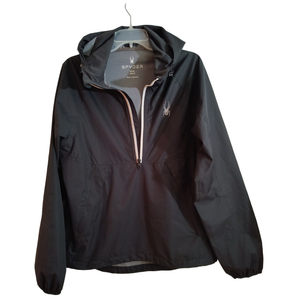 Spyder Hooded 1/2 Zip Jacket Men's Size Small  Black Pullover Lined